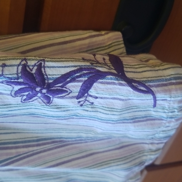 Eddie Bauer linen/cotton striped summer top, Size L - Picture 2 of 3